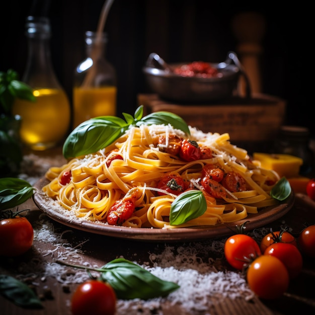 Spaghetti z sosem bolognańskim na białym talerzu