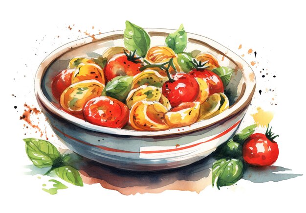 Spaghetti z sosem pomidorowym i liśćmi bazylii