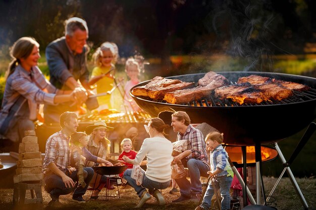 Spalanie drewna na grillu koncepcja rekreacji na świeżym powietrzu