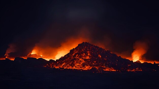 Spalanie węgla inferno fizyczne zniszczenie środowiska w nocy Premium Images