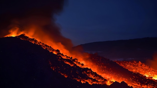 Zdjęcie spalanie węgla inferno fizyczne zniszczenie środowiska w nocy premium images