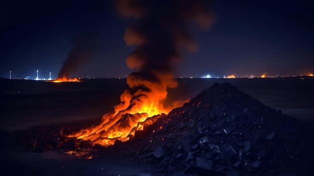 Zdjęcie spalanie węgla inferno fizyczne zniszczenie środowiska w nocy premium images