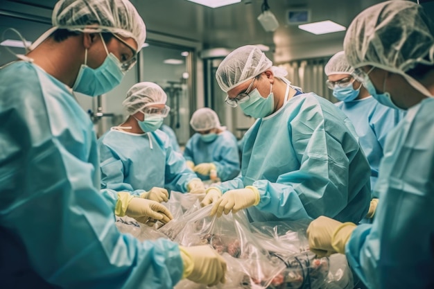 Specjaliści medyczni starannie przygotowują narządy dawcy do transportu do szpitali