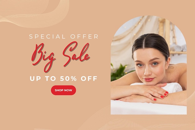 Specjalna oferta dla klientów salonu piękności z młodą dziewczyną.