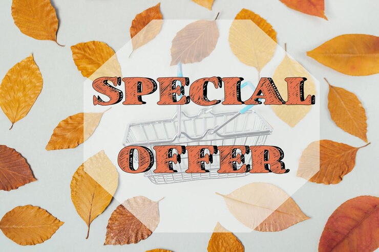 Zdjęcie specjalna oferta jest wyświetlana na liściastym tle