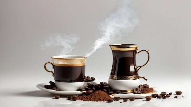 Specjalna turecka kawa lub herbata z dymem i białym tłem
