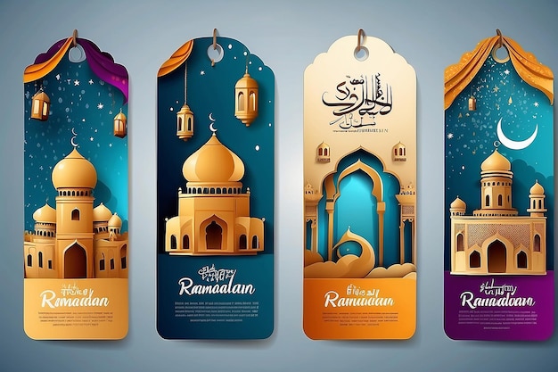 Specjalne banery Ramadanu na zniżkę i najlepszą ofertę etykietę etykiety lub naklejki ustawione przy okazji