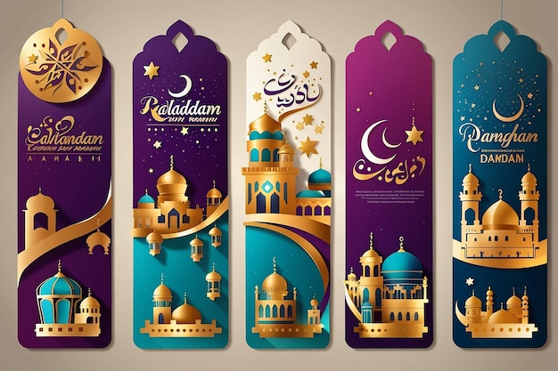 Specjalne banery Ramadanu na zniżkę i najlepszą ofertę etykietę etykiety lub naklejki ustawione przy okazji