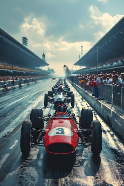 Zdjęcie speeding racing cars on indianapolis race track