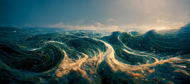 Spektakularna abstrakcyjna scena oceanicznej fali pływowej Ilustracja 3D sztuki cyfrowej