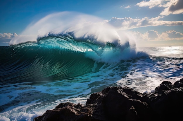 Spektakularna fala rozbijająca się o otchłań oceanu