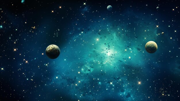 Spektakularna panorama kosmiczna z różnorodnymi planetami, gwiazdami i elementami kosmicznymi w kosmosie
