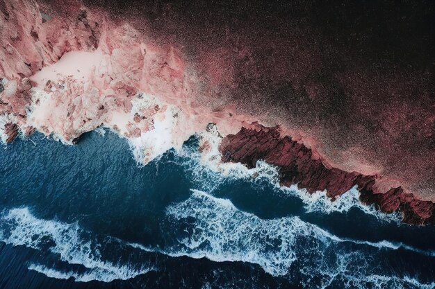 Spektakularne zdjęcie z drona widok z góry morskiej fali oceanicznej rozbijającej skalisty klif
