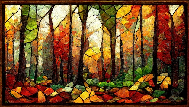 Spektakularny jesienny abstrakt lasu w mozaiki Digital art 3D ilustracja