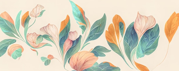 Spektakularny pastelowy rysunek zostaw płatek i kwiat Ilustracja 3D sztuki cyfrowej