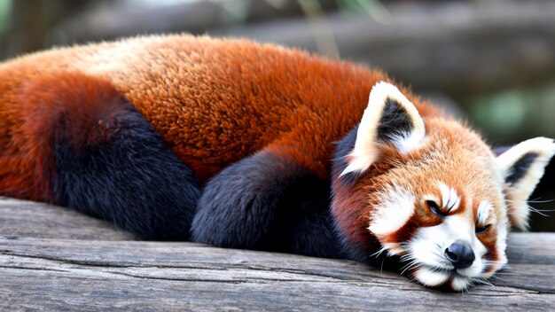 Śpiąca Czerwona Panda na drzewie