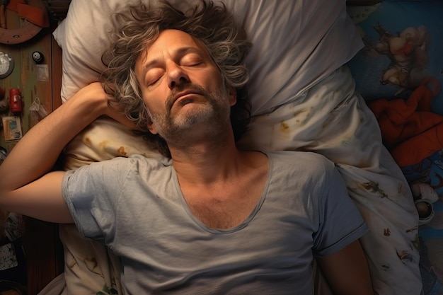 Zdjęcie Śpiący mężczyzna w średnim wieku