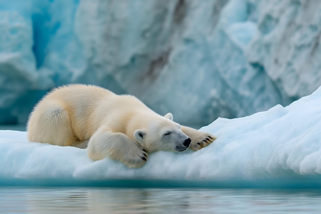 Śpiący niedźwiedź polarny na lodzie