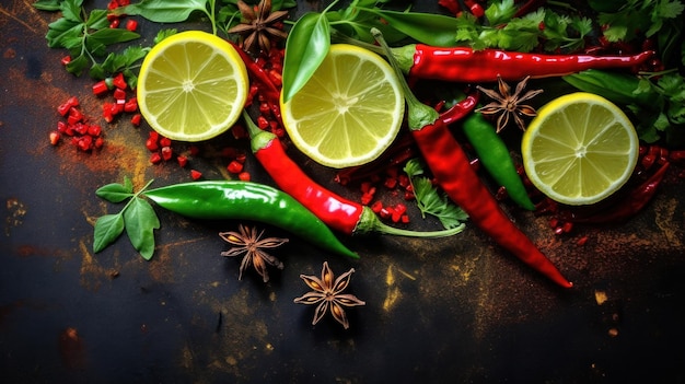 Spicy and Green Red Mix Hot Roasted Chili Peppers