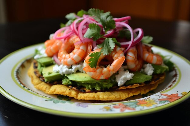 Spicy Shrimp Tostadas z Avocado Crema i Radi