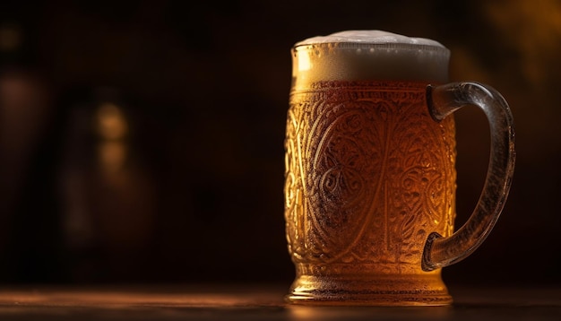 Spienione piwo w rustykalnym pubie celebrujące niemiecką kulturę wygenerowaną przez sztuczną inteligencję