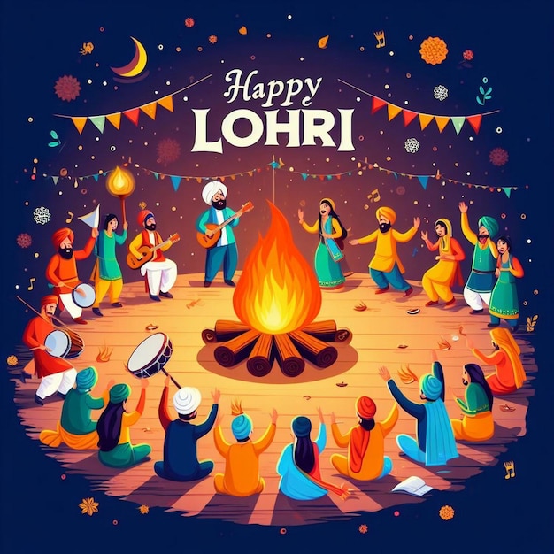 Śpiewanie piosenek ludowych Lohri Piosenki festiwalowe Lohri Święto wokół ognia