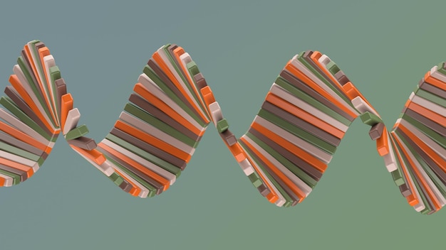 Spirala z pomarańczowymi, zielonymi, brązowymi, beżowymi błyszczącymi blokami Abstrakcyjna ilustracja renderowania 3d