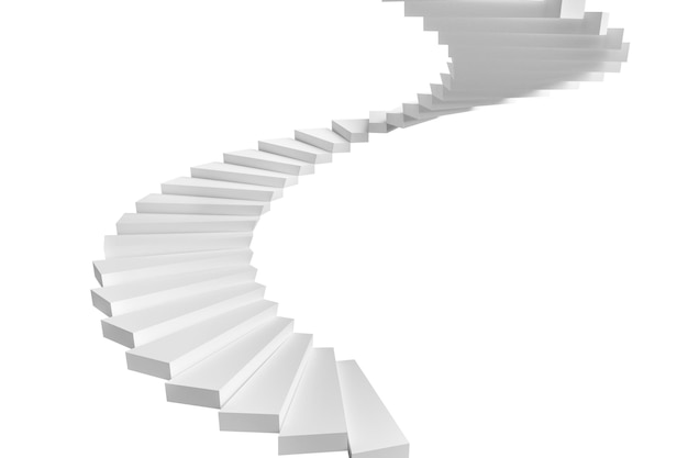 Spiralne schody na białym tle