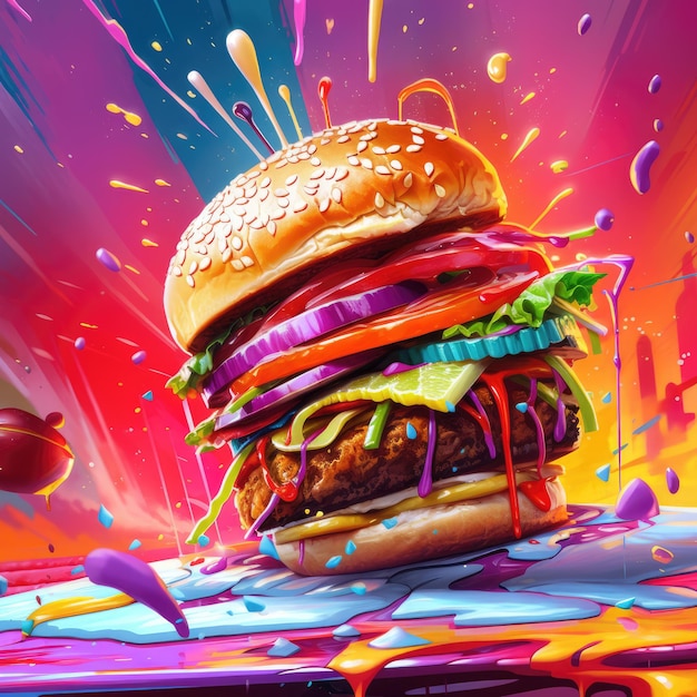 Splash art fast food burger i frytki generatywny ai