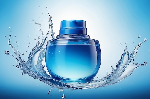 Splash kosmetyczny krem nawilżający woda toner micellar lub emulsja niebieski kolor abstrakcyjnego tła