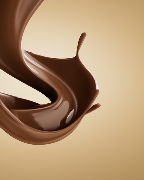 Splash mleka czekoladowego na beżowym tle płynna tekstura roztopionej czekolady Generative Ai