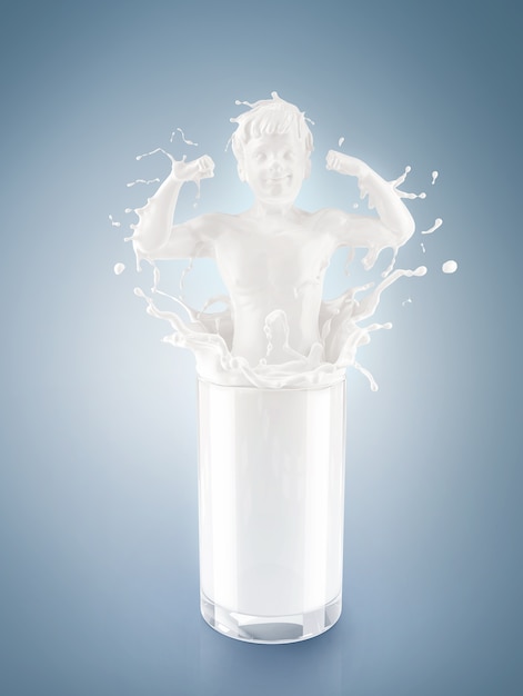 Splash mleka w postaci ciała chłopca