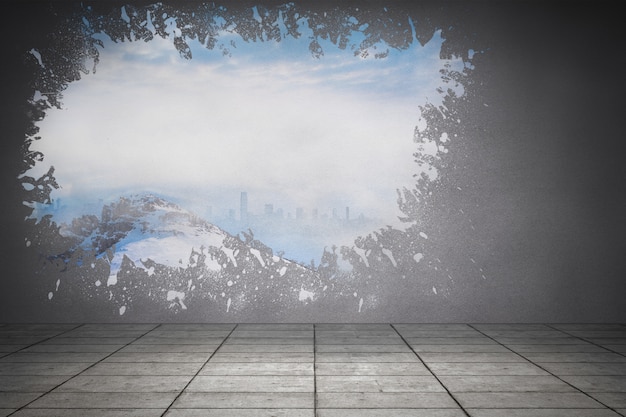 Zdjęcie splash na ścianie odsłaniając śnieżny szczyt