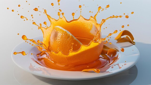 Splash of orange juice rendering 3D