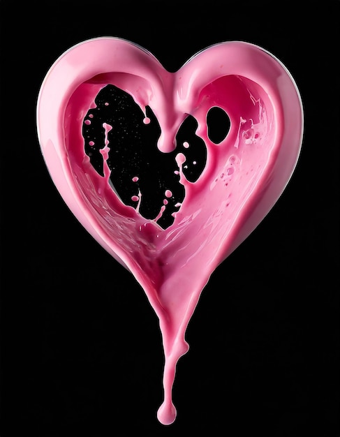 Zdjęcie splash różowy krem sokowy kształt serca izolowane czarne tło romantyczny projekt walentynek