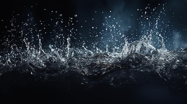 Splash woda czarne tło piękne plamy i krople czystej wody AI generatywny