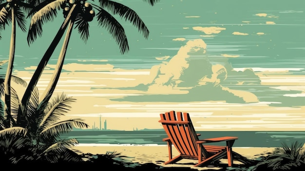 Spod palmy kokosowej długie krzesło plażowe Ilustracja Generatywna sztuczna inteligencja