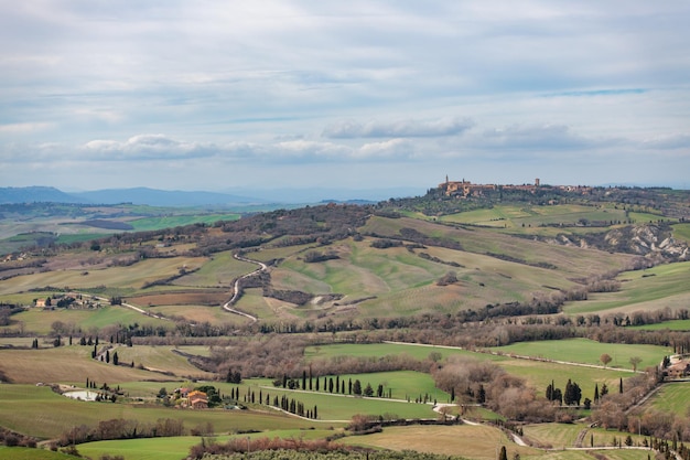 Spojrzenie na Val d'Orcia w Toskanii we Włoszech