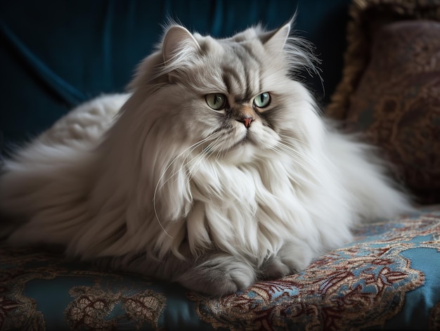 Spokój kota perskiego w pluszowej poduszce