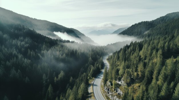 Spokój we mgle Spokojna poranna przejażdżka przez bujne lasy