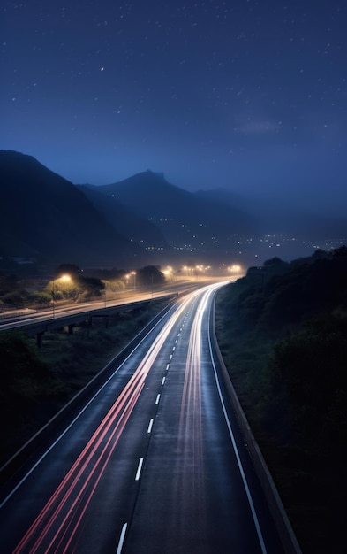 Spokojna autostrada w gwiezdną noc