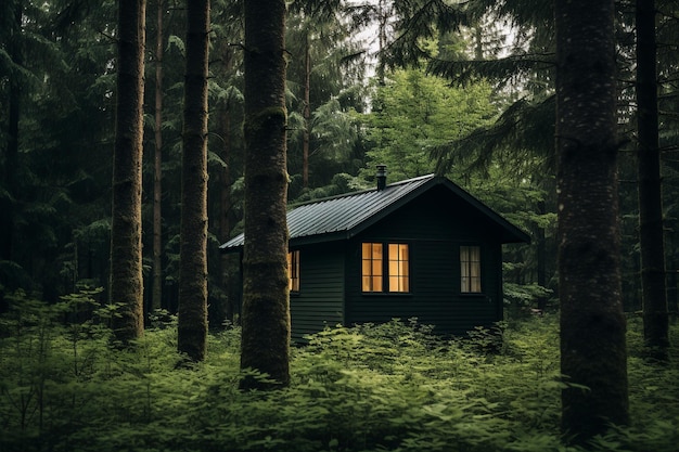 Spokojna chatka w odosobnionym lesie