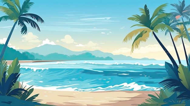 Spokojna grafika ukazująca piękno tropikalnej plaży