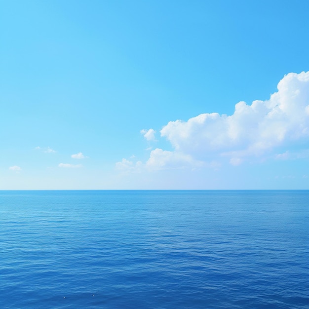Spokojna harmonia morza Niebieskie niebo nad spokojnymi wodami z odbiciem dla mediów społecznościowych