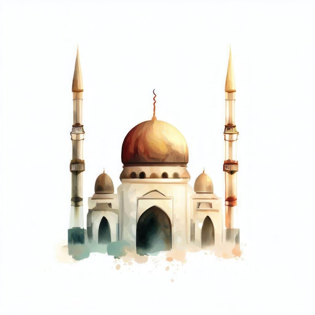 Spokojna ilustracja akwarelowa islamskiego meczetu Generatywna sztuczna inteligencja