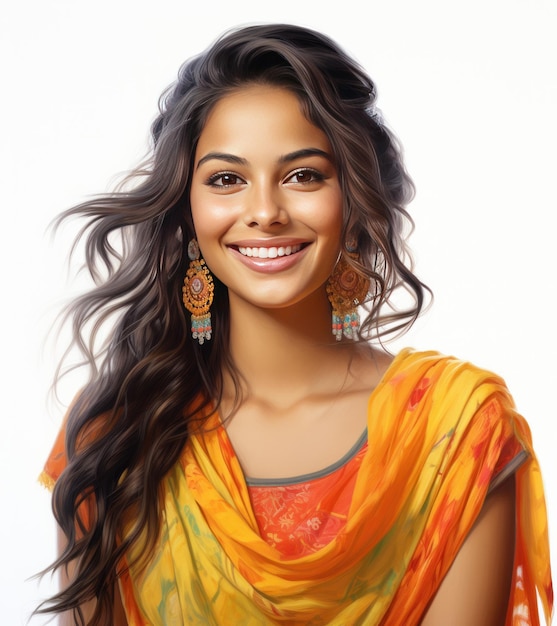 Spokojna indyjska piękność w skromnym letnim stroju odzwierciedlającym radość pory roku