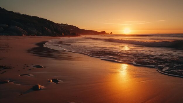 Spokojna plaża o zachodzie słońca