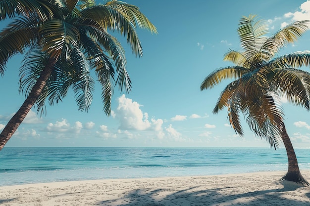 Spokojna plaża z kołyszącymi się palmami