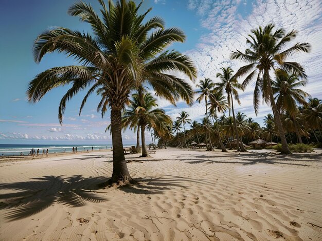 Spokojna plaża z palmami i czyste niebo ucieleśniające tropikalny raj