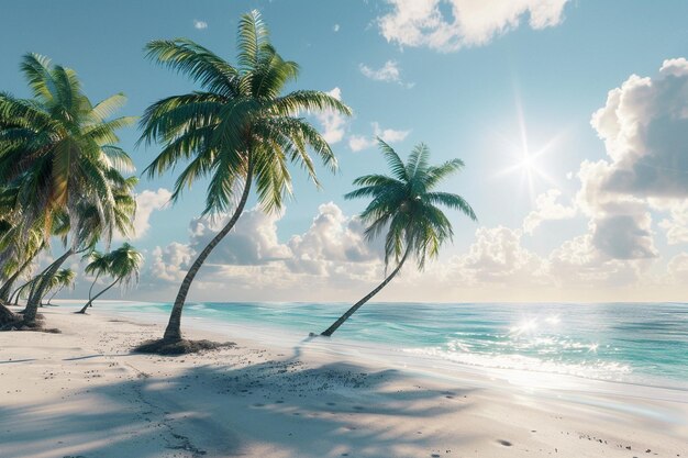Spokojna plaża z palmami kołyszącymi się w środku